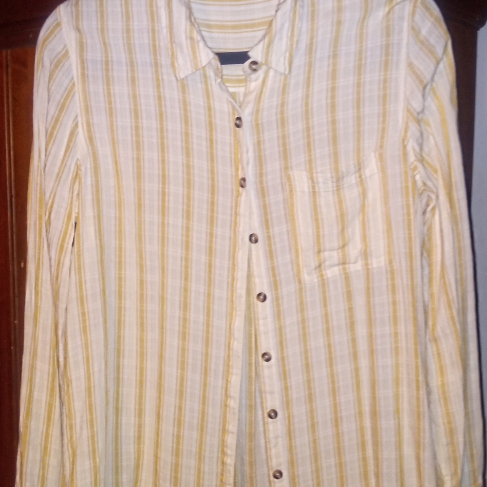 Maurices  Women's Yellow and White, Light And Airy Loose Fit Button Down